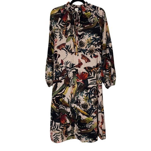 H&M Dresses & Skirts - H&M Women’s Rich Multicolor Botanical Long Sleeve Midi Dress sz 4